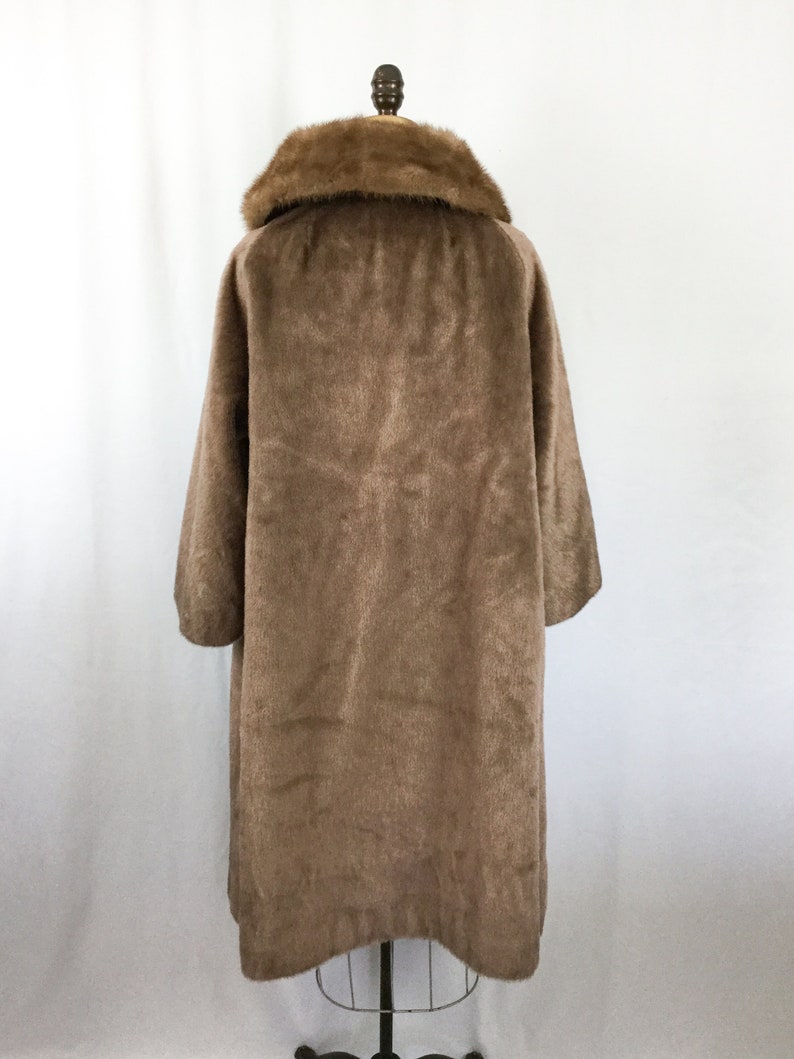 Vintage 50s coat Vintage cafe latte mohair coat with fur collar 1950s Brazotta double breast winter coat image 8