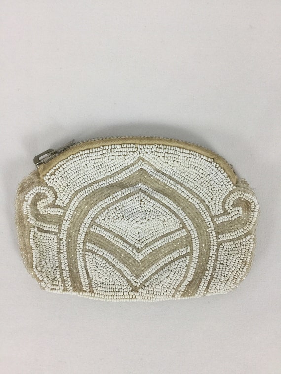 Vintage 30s beaded purse | Vintage white and clea… - image 3