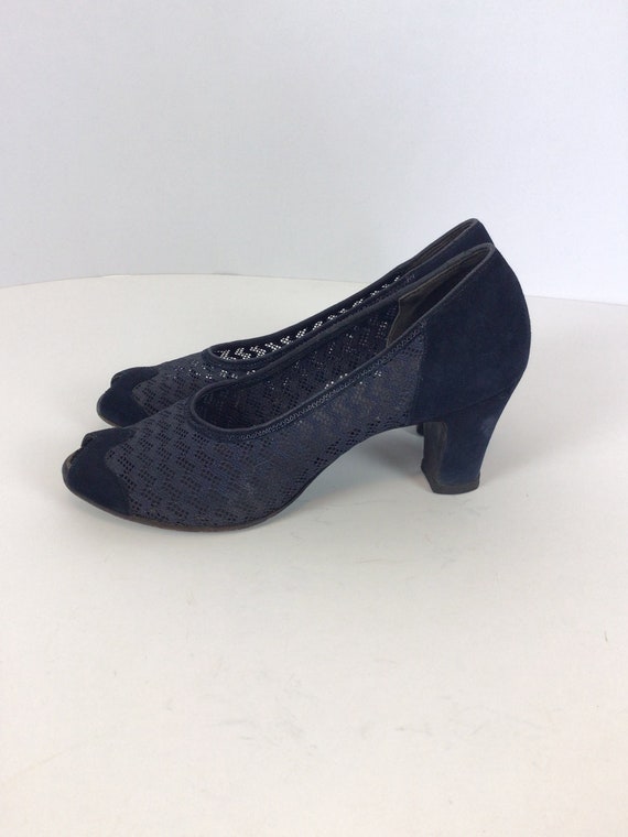 Vintage 40s shoes | Vintage blue suede peep toe h… - image 6