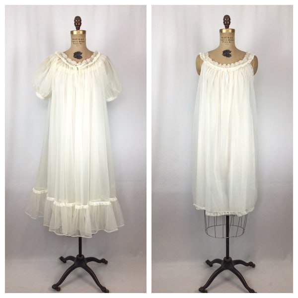 Vintage 60er Jahre Negligee Set | Vintage weißes schieres Peignoir Set | 1960er Jahre Lisette Nachthemd und Morgenmantel