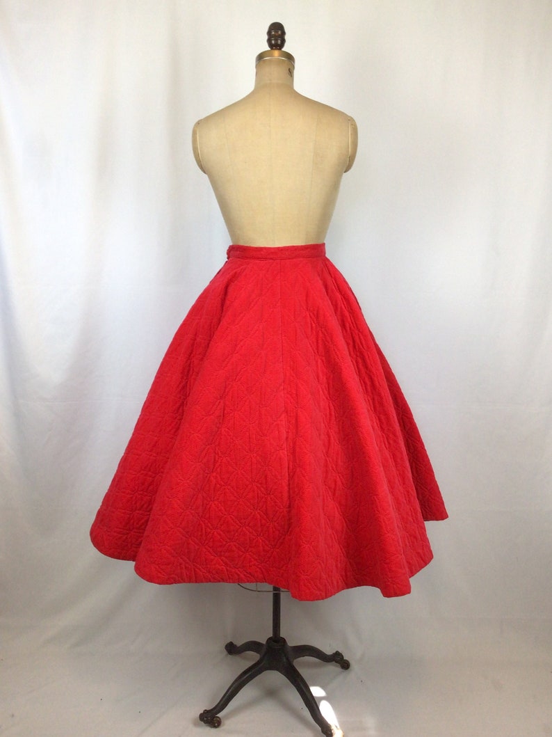 Vintage 50s skirt Vintage red quilted circle skirt 1950s Chumley Sportswear full skirt zdjęcie 8