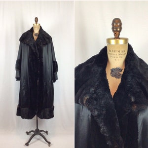 Vintage 20s Coat | Vintage black silk fur cocoon coat | 1920&#39;s evening outerwear