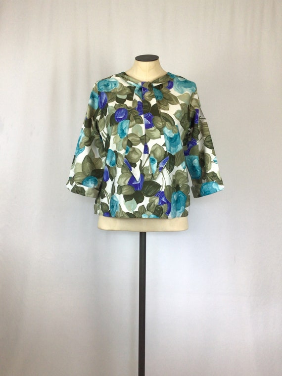 Vintage 60s blouse | Vintage NOS green blue flora… - image 4