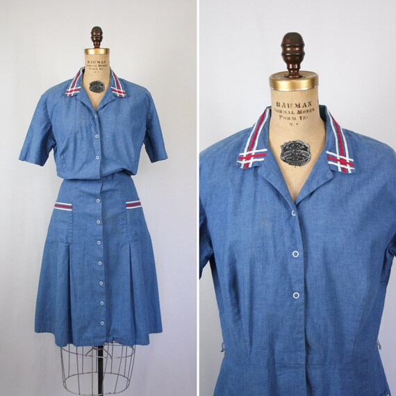 Vintage 60s dress | Vintage sailor chambray day dr