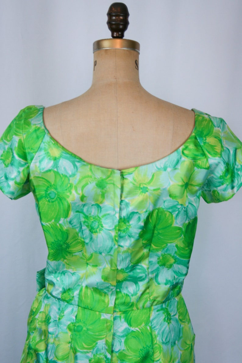 Vintage 50s dress Vintage green blue floral wiggle dress 1950s Miss Brooks dress image 8