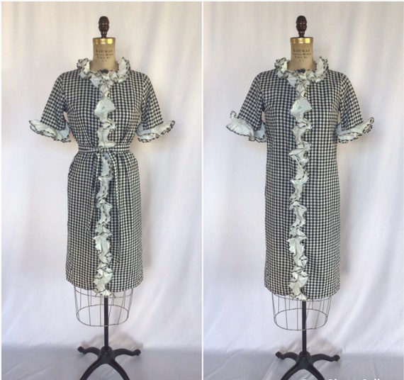 Vintage 60s dress | Vintage black white gingham d… - image 3