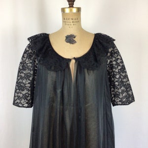 Vintage 60s robe Vintage black chiffon lace peignoir 1960s Vanity Fair sheer robe image 2