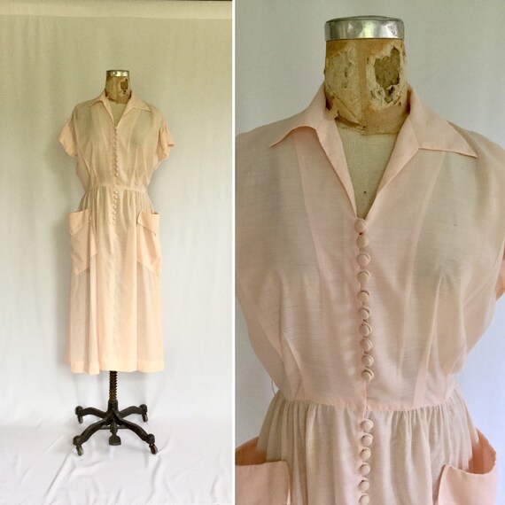 Pink 50s Shirtwaist Dress Vintage 