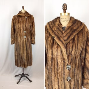 Vintage 50s fur coat | Vintage three quarter mink fur coat | 1950s stripe fur outerwear