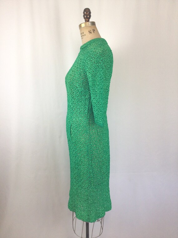 Vintage 60s dress | Vintage kelly green ribbon kn… - image 6