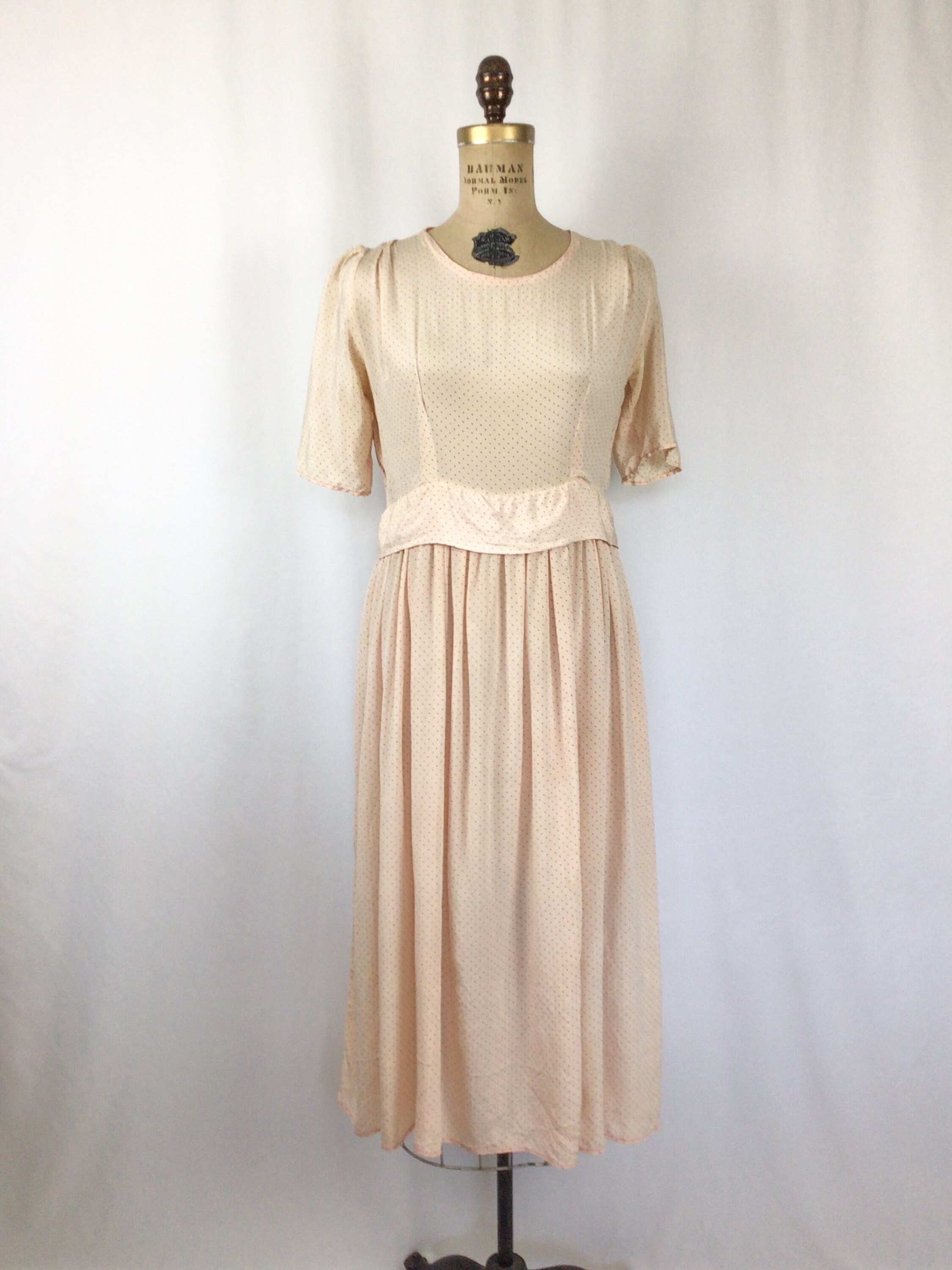 Vintage 40s Dress Vintage Pale Pink Polka Dot Silk Day Dress - Etsy Ireland