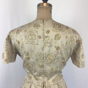 Vintage 50s Dress Vintage beige gold ball print day dress 1950s shirtwaist dress image 8