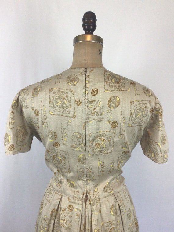 Vintage 50s Dress | Vintage beige gold ball print… - image 8