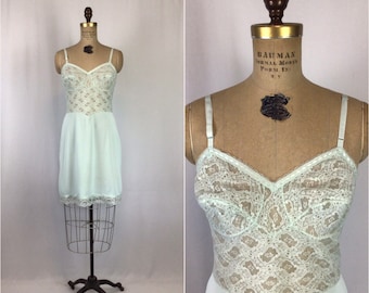 Vintage 60s slip | Vintage mint green lace dress slip | 1960s Warners full slip negligee