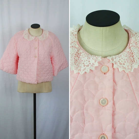 Vintage 50s bed jacket | Vintage quilted pink bed