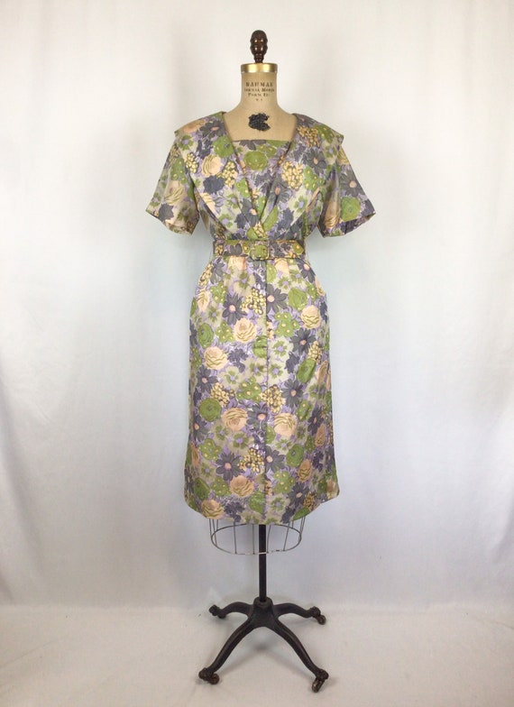 Vintage 50s dress | Vintage floral silk wiggle dr… - image 4