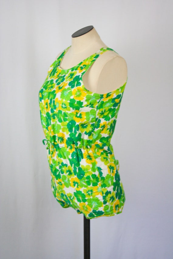 Vintage 60s romper | Vintage green floral cotton … - image 5