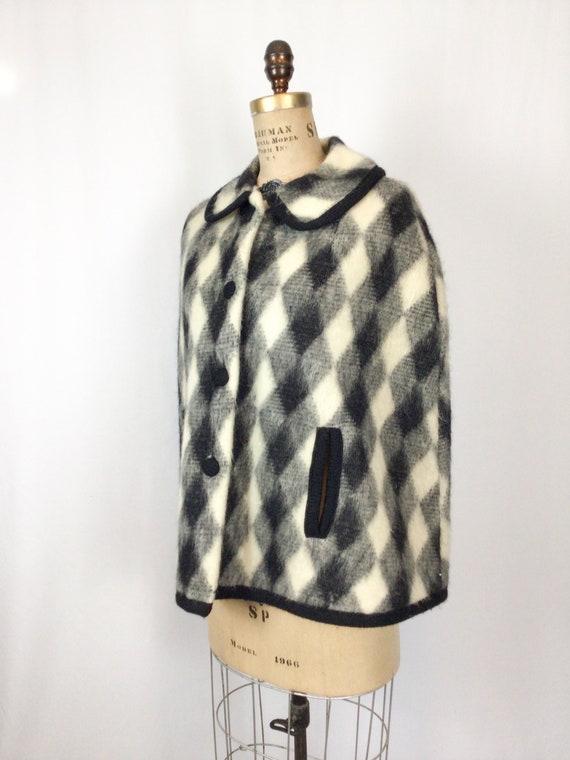 1960s Alex knit cape Vintage 60s cape Vintage black white diamond print cape