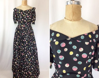 Vintage 30s evening dress | Vintage polka dot evening gown | 1930s long multi colored party dress