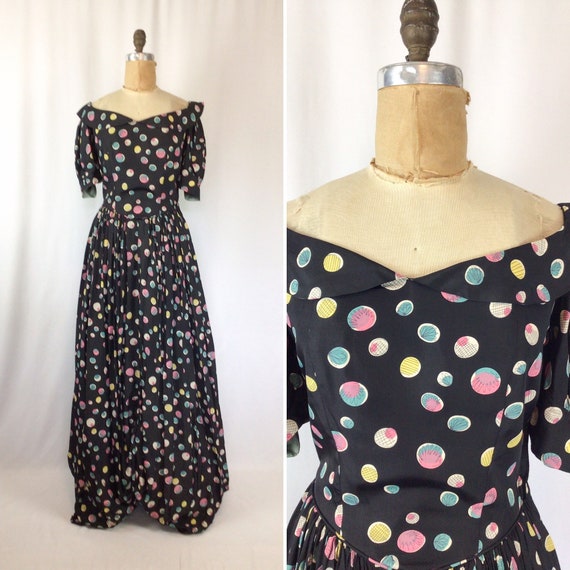 Vintage 30s evening dress | Vintage polka dot eve… - image 1