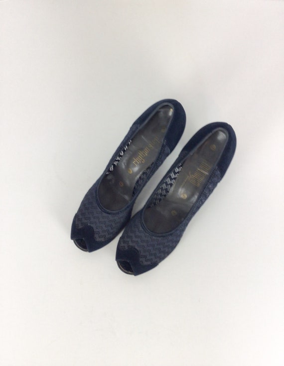 Vintage 40s shoes | Vintage blue suede peep toe h… - image 8