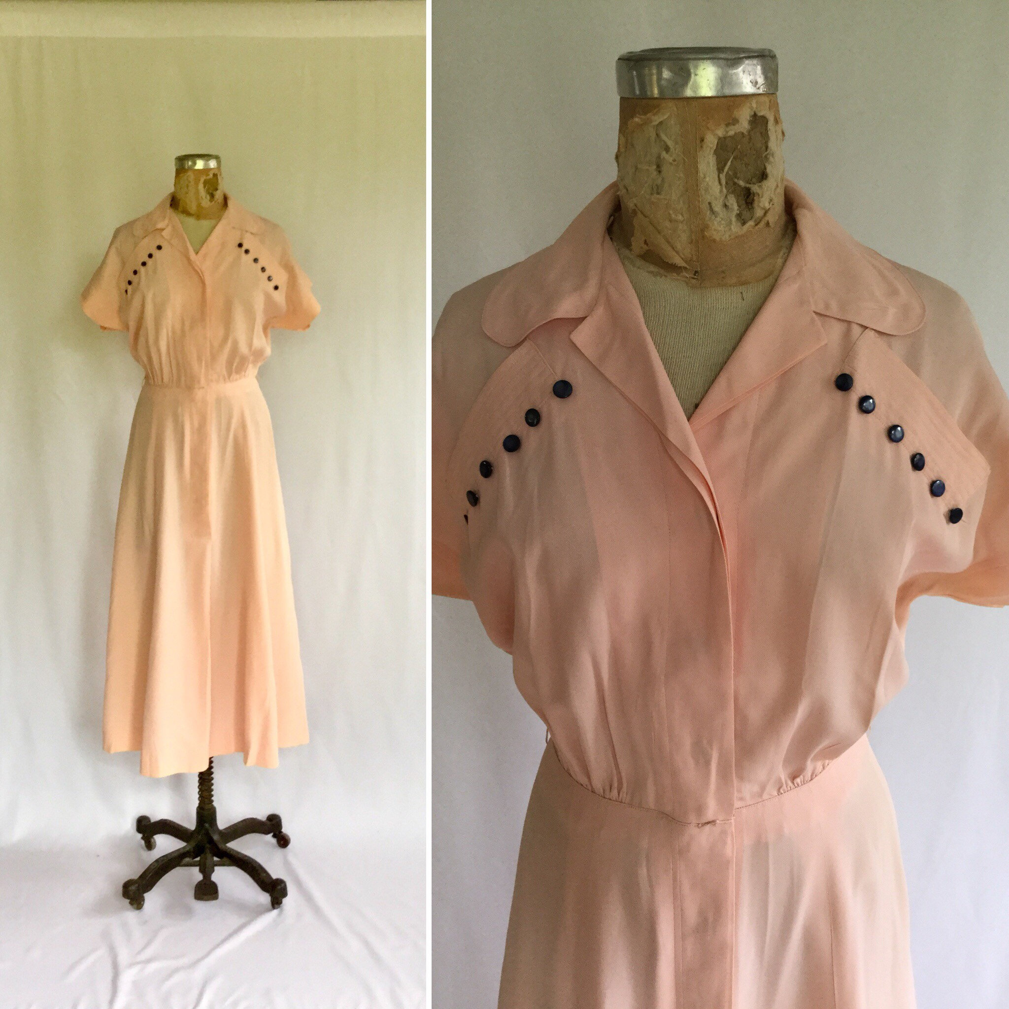 Pink 40s Shirtwaist Dress | Vintage Pink Rayon Button Front Day
