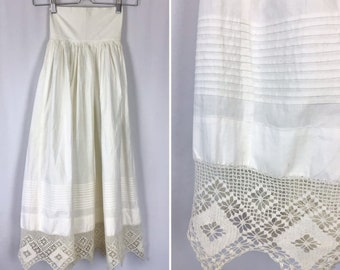 Vintage Edwardian Underskirt | Vintage off white cotton  lace trimmed half slip | 1910s petticoat skirt