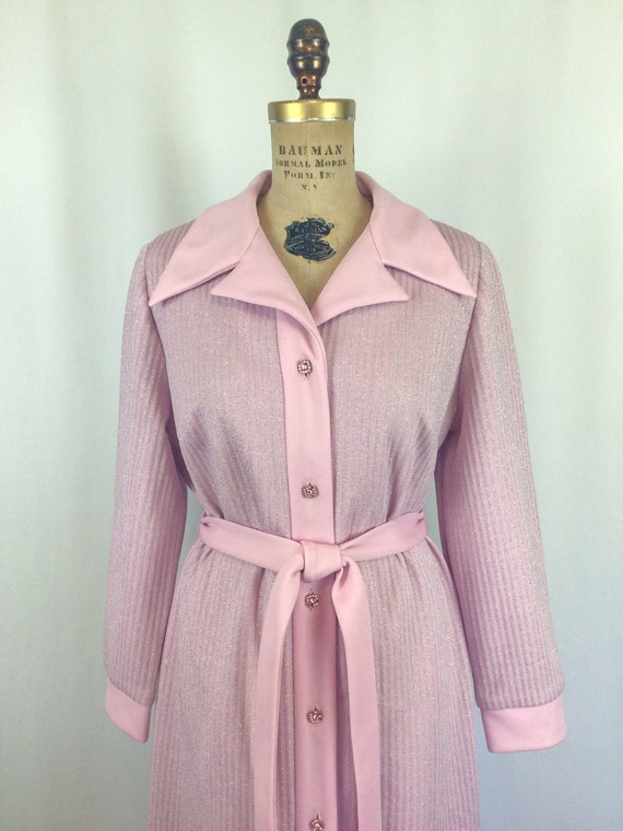 Vintage 60s dress | Vintage pink silver striped k… - image 2