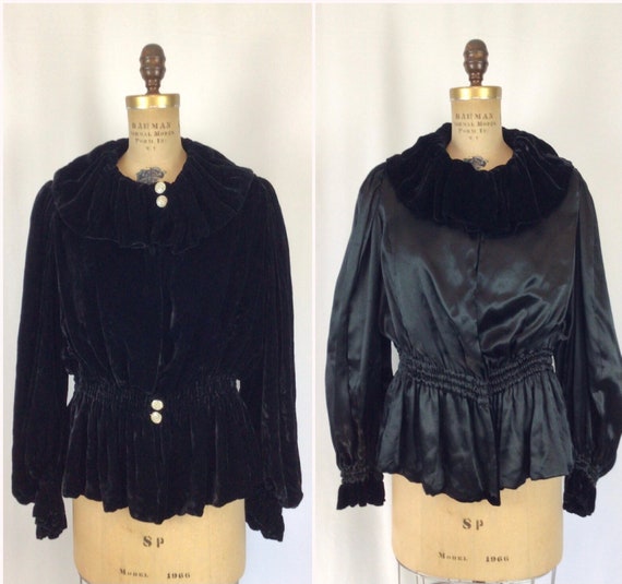Vintage 30s jacket | Vintage black silk velvet  j… - image 3