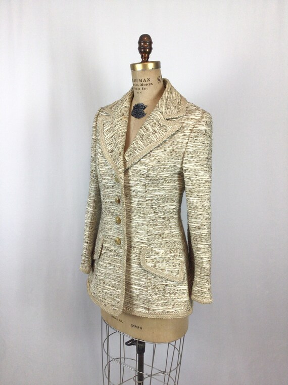 Vintage 60s suit jacket | Vintage woven silk crea… - image 5