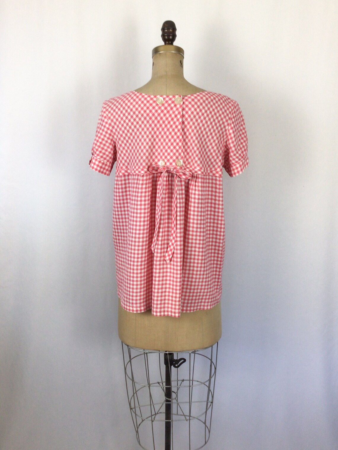 Vintage 50s blouse Vintage pink gingham print cotton | Etsy