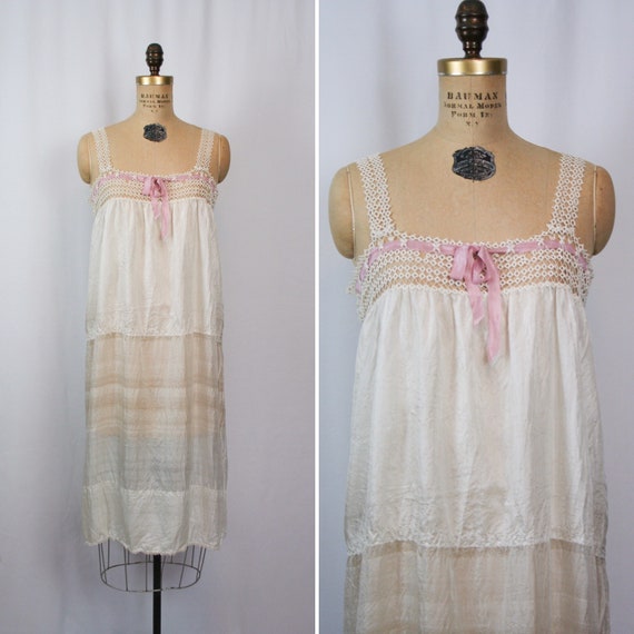 Vintage Edwardian silk slip | Vintage ivory parach