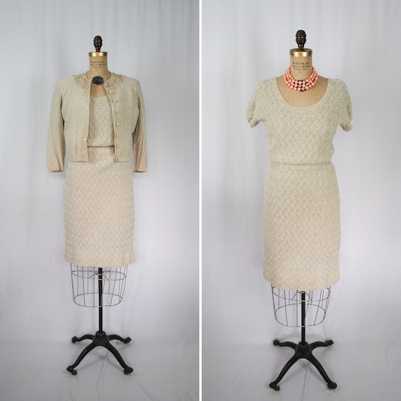Vintage 50s knit suit | Vintage hand knit two piec