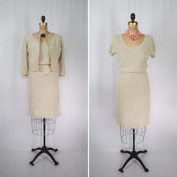 Vintage 50s knit suit | Vintage hand knit two pie… - image 1