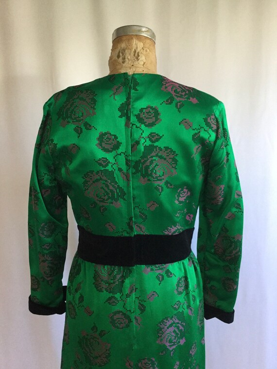 Vintage 80s satin dress | Vintage green satin ros… - image 8