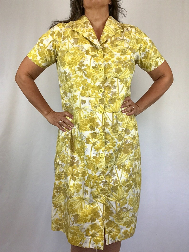 Vintage 50s dress Vintage yellow cotton day dress 1950s floral print house dress image 5