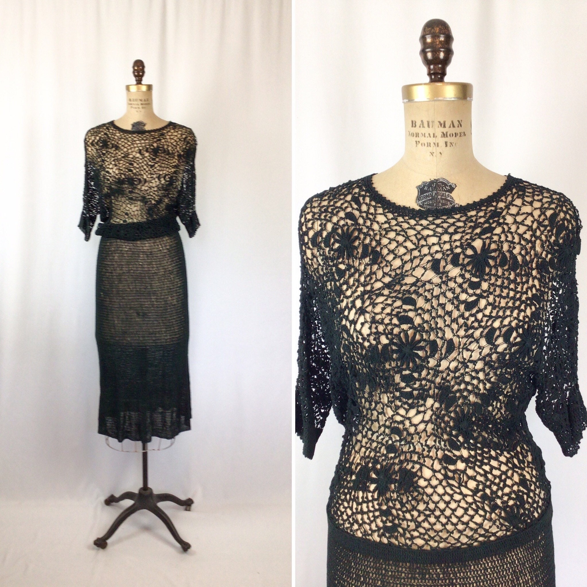 Vintage 30s Dress Vintage Dark 