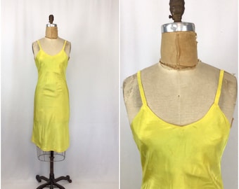 Vintage 40s slip | Vintage sunflower yellow rayon dress slip | 1940s nightgown negligee