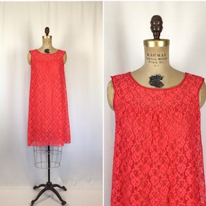 Vintage 60s nightgown | Vintage red lace nightdress | 1960s Deena negligee