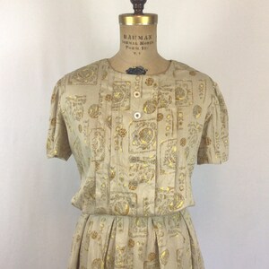 Vintage 50s Dress Vintage beige gold ball print day dress 1950s shirtwaist dress image 3