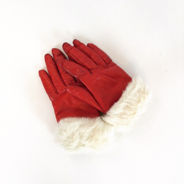 VINTAGE Size 6.5 Red Leather Gloves