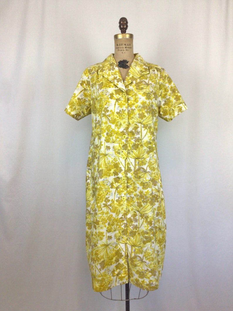 Vintage 50s dress Vintage yellow cotton day dress 1950s floral print house dress image 3