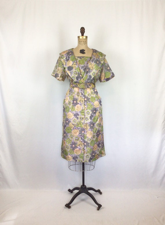 Vintage 50s dress | Vintage floral silk wiggle dr… - image 5