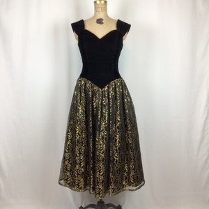 Vintage 80s dress Vintage black velvet gold lace cocktail dress 1980s Jessica McClintock Gunne Sax dress image 4