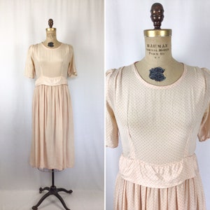Vintage 40s dress | Vintage pale pink polka dot silk day dress | 1940s Swiss dot ballet pink dress
