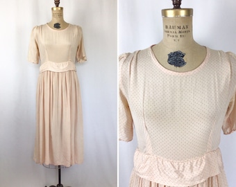 Vintage 40s dress | Vintage pale pink polka dot silk day dress | 1940s Swiss dot ballet pink dress