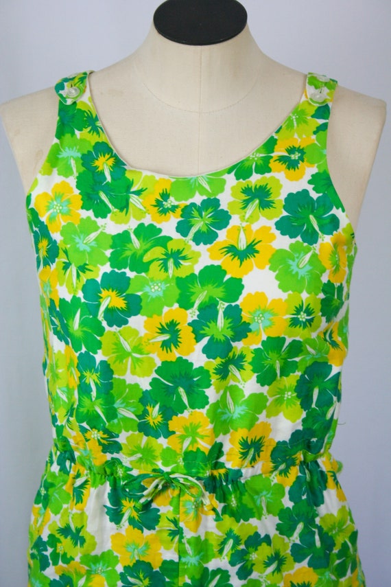 Vintage 60s romper | Vintage green floral cotton … - image 2