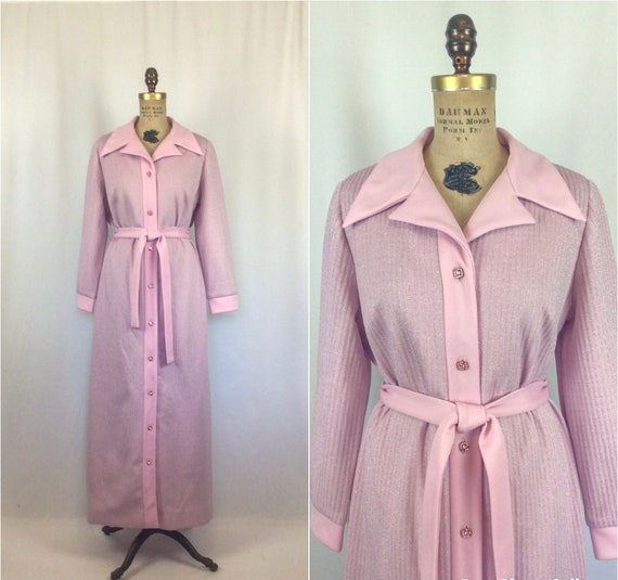 Vintage 60s dress | Vintage pink silver striped k… - image 1