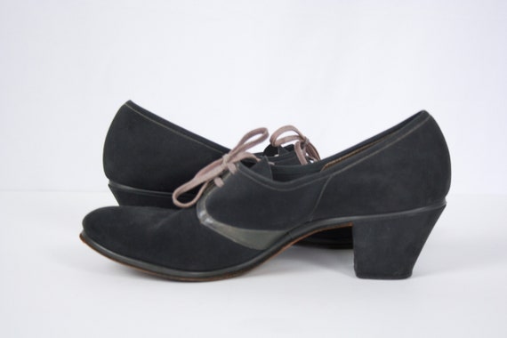 Vintage 30s shoes | Vintage blue suede oxfords | … - image 7