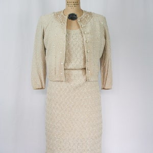 Vintage 50s knit suit Vintage hand knit two piece suit 1950s I. Magnin cardigan dress suit image 3